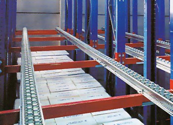 warehouse racking with pallet flow conveyors